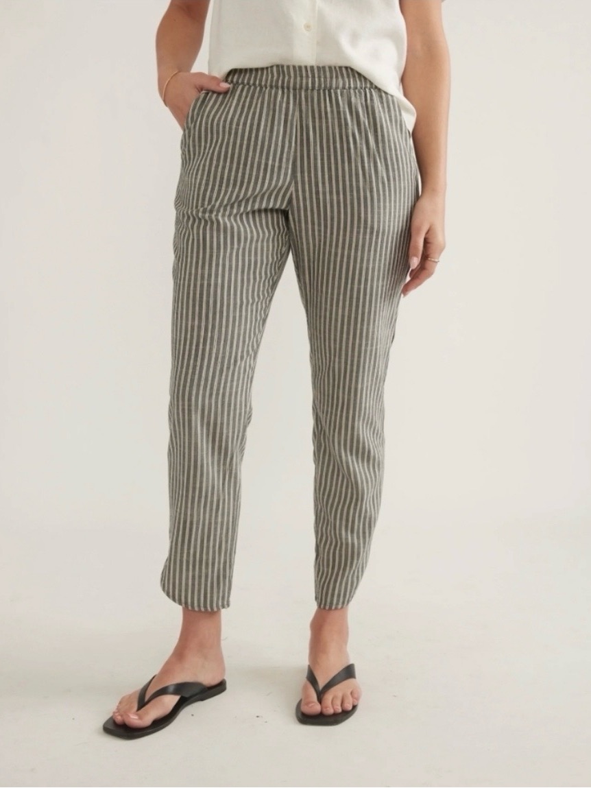 Marine Layer Allison Crepe Pant In Grey And White Stripe Size Medium